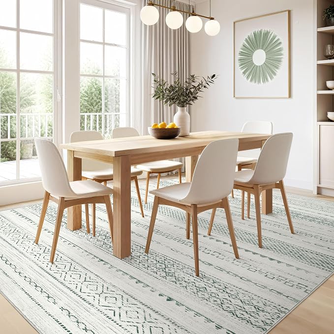 Nakagishi Boho 5x7 Area Rug Living Room Rugs Machine Washable Green | Soft - Image 7