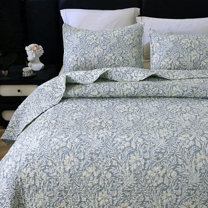DURLENGEN Botanical Quilt California King Size, Reversible Bedding Set by DURLENGEN