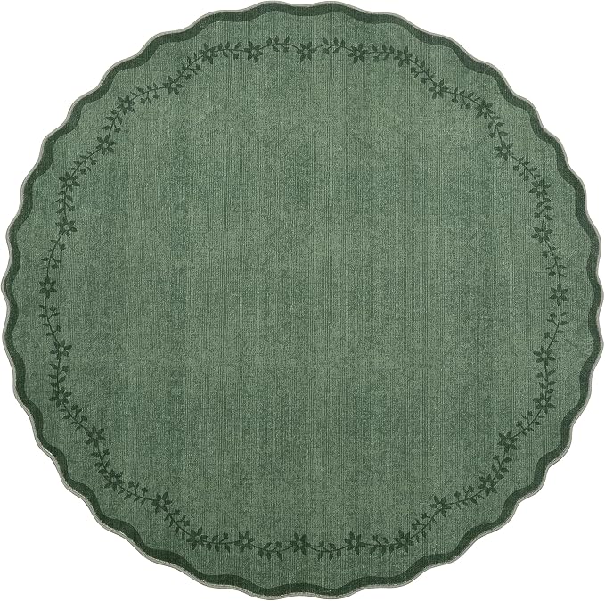 GarveeHome Large Round Rug 8ft Scalloped Washable Circle Living Room Rug | Soft - Image 5
