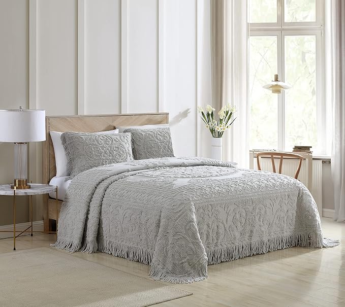 Beatrice Home Fashions Medallion King Cotton Chenille Sham, cozy plush 100% - Image 2