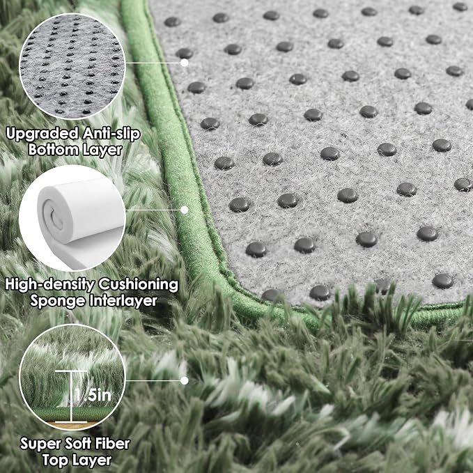 6x9 Area Rugs for Living Room Bedroom, Large Fluffy Olive Green and White Throw - Image 4
