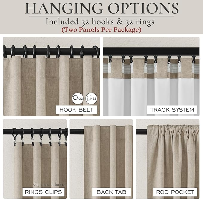 100% Blackout Curtains 84 Inch Length 2 Panels Set Farmhouse Style - Image 3