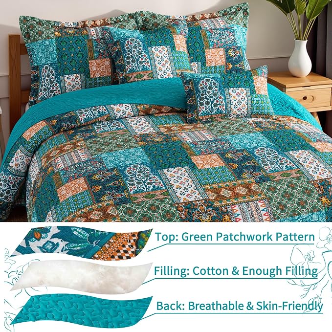 VAPUTAR 100% Cotton Face Quilt Queen Size Bedding Set, Farmhouse Style | 3 - Image 3