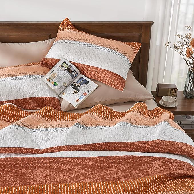 California King Quilt Set Orange, 3 Pieces Bedspreads | Ultra Soft Lightweight - Image 6