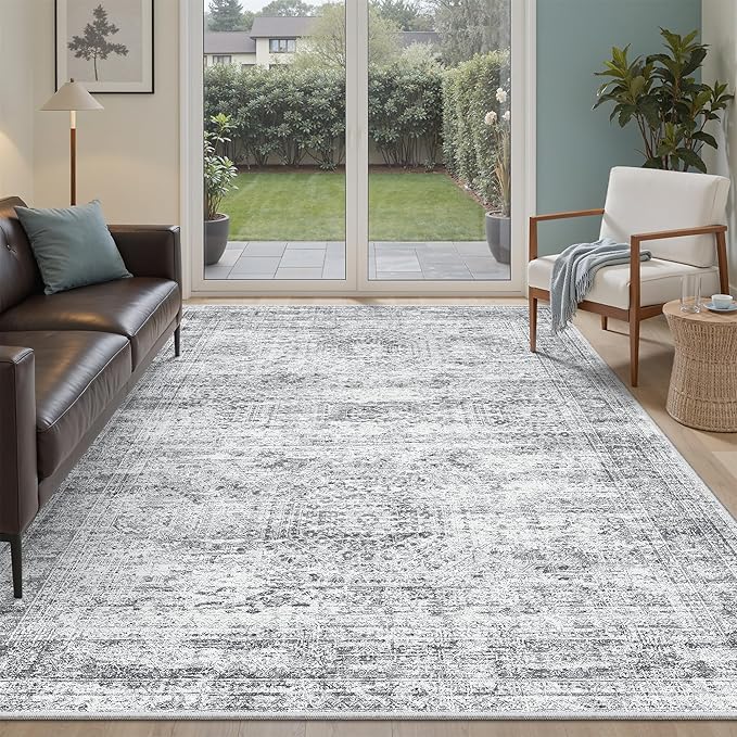 Soalmost 5x8 Area Rugs Grey Low Pile Washable Trendy Faded Style Rug | Vintage by Soalmost