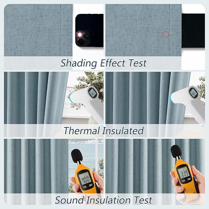 Blue 100% Blackout Linen Curtains 80 Inch Length 2 Panels Set - Image 5