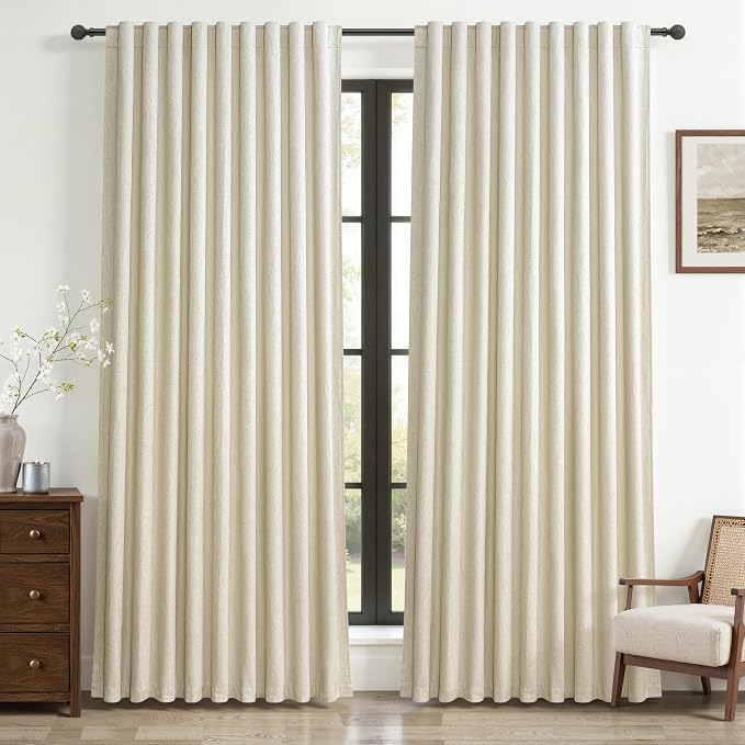 Cute Blackout Curtains 70 Inches Extra Wide Linen 84 Inch Length by QJMYDECO