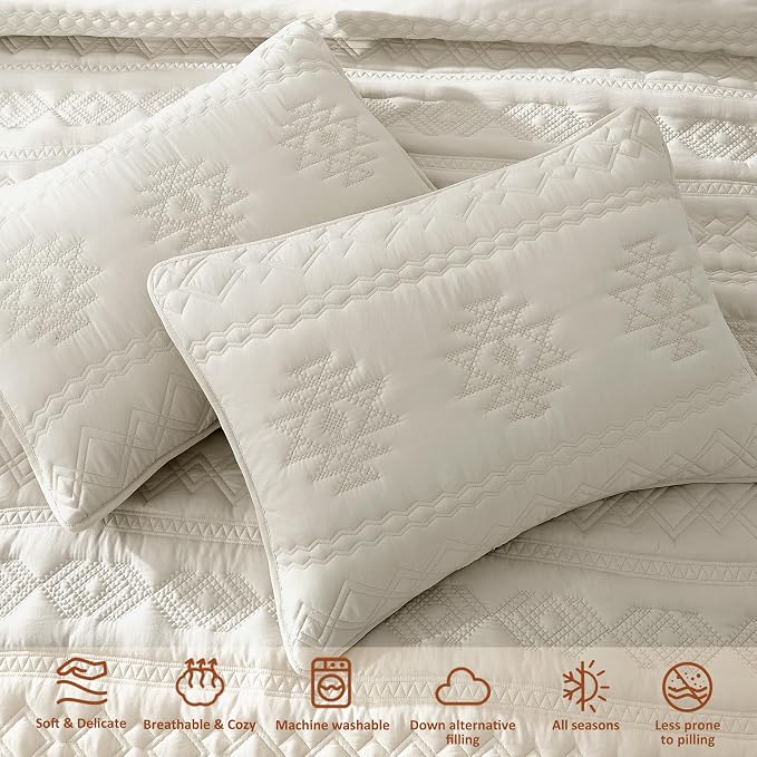 WDCOZY Beige Boho Twin Quilt Size Bedding Set - Image 4