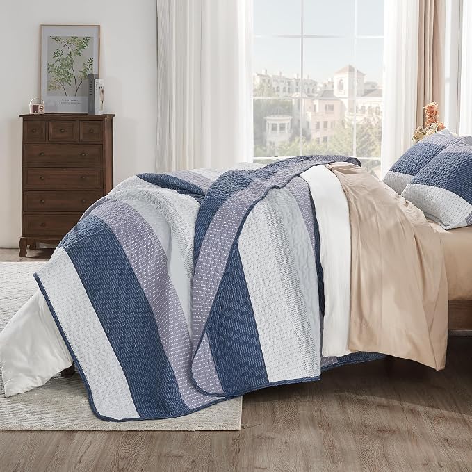 King Quilt Set Mineral Blue, 3 Pieces Bedspreads & Coverlets Set | Mineral Blue - Image 3