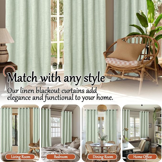 Linen Blackout Curtains 54 Inches Long 2 Panels Each 52 Wide Sage | Thermal - Image 7