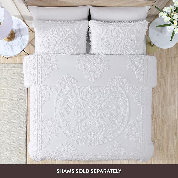 Beatrice Home Fashions Medallion Queen Cotton Chenille Bedspread, cozy plush - Image 2