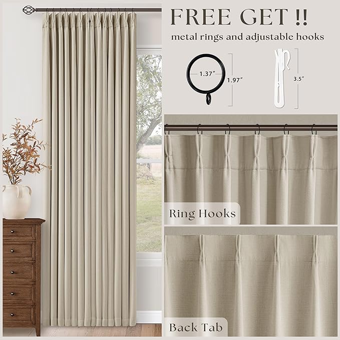 94 Inch Long Blackout Curtains Thick Linen Pinch Pleated Curtains 2 Panels | - Image 4