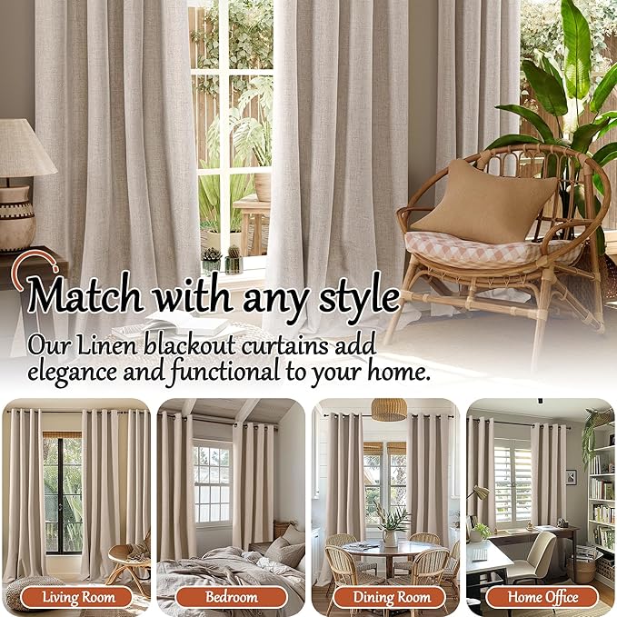 Short Beige Blackout Curtains 45 Inch Length Each 38 Wide 2 Panels | Thermal - Image 7
