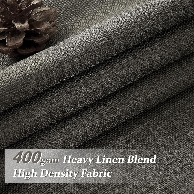 Dark Grey Double Layer Thick Linen Floor Length Curtains 102 Inches Long - Image 2