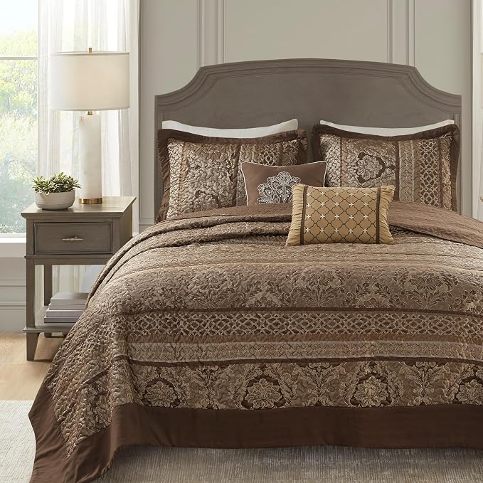 Madison Park King Quilt Bedding Set, Traditional Jacquard Damask, Lightweight & by MADISONPARK