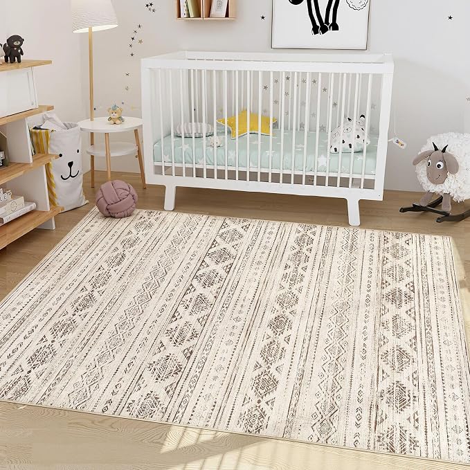 Nakagishi Boho 4x6 Area Rug Living Room Rugs Machine Washable Dark Brown | Soft - Image 5