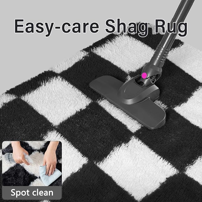 Checkered Rug 5x7 for Living Room Black and White Soft Shag Rugs | Machine - Image 8
