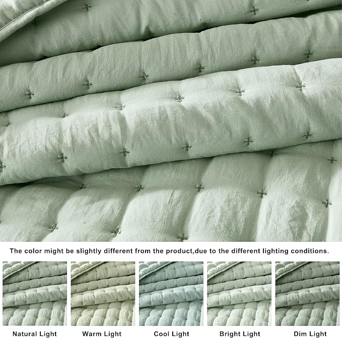 WDCOZY Sage Green California Oversized Cal King Size Quilt Bedding Sets - Image 2