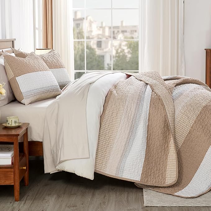 California King Quilt Set Taupe, 3 Pieces Bedspreads | Ultra Soft Lightweight - Image 2