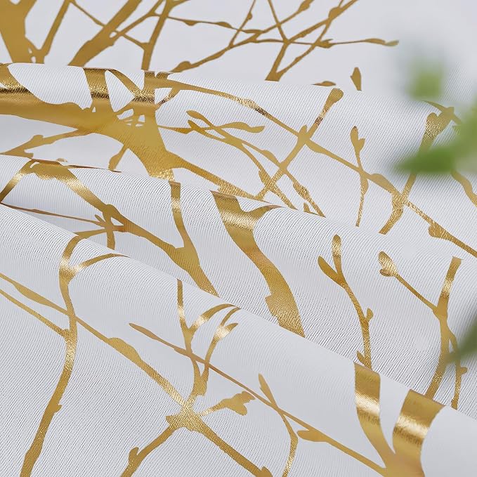 FMFUNCTEX 100% Blackout Ivory Gold Foil Tree Curtains 45 Inch Long 2 Panels | - Image 8
