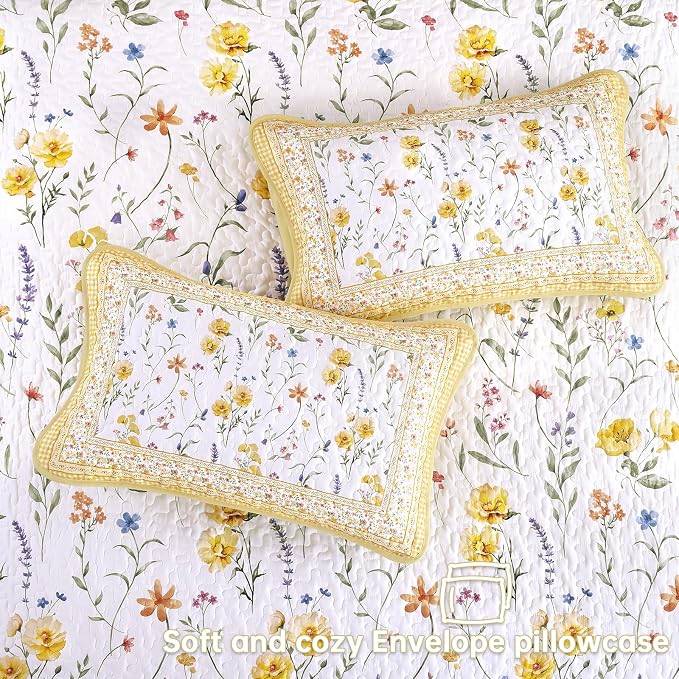 WONGS BEDDING Floral Quilt Set King, Microfiber Lightweight Farmhouse Bed Cover - Image 6