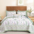 WONGS BEDDING Floral Quilt Set Queen，3 Pcs Green Bedspreads Coverlet Set | by WONGSBEDDING