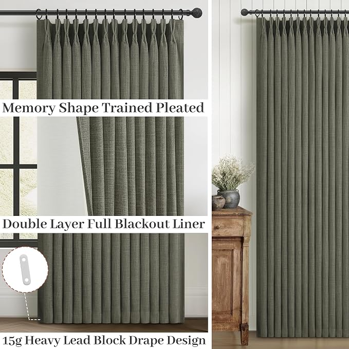 100% Blackout Greenish Gray Curtains 90 Inches Long - Image 4
