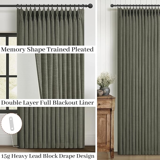 Extra Long Double Layer Linen Blackout Bedroom Window Curtains 105 Inches Long - Image 4