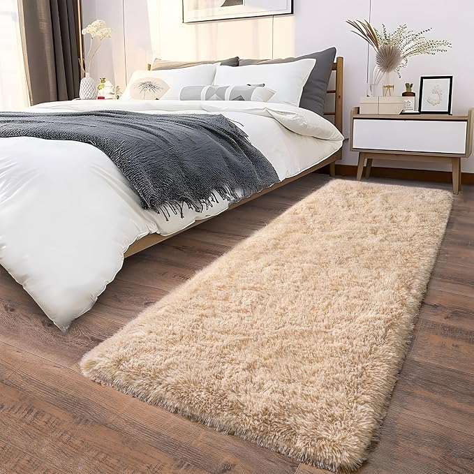 Soft Runner Rugs for Bedroom Hallway 2x6 Beige Fluffy Shag Washable | Upgrade - Image 8
