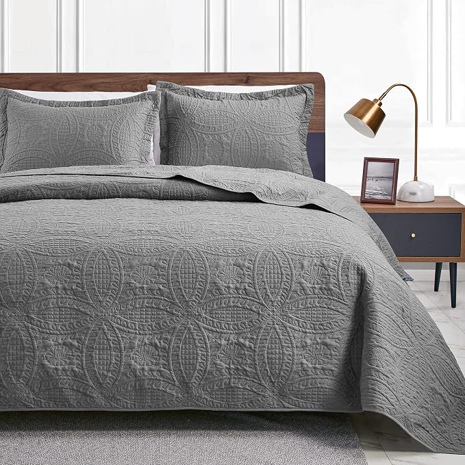 Love's cabin King Size Quilt Set Grey Bedspreads by Lovescabin