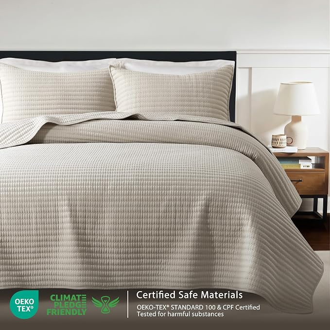 WDCOZY King Size Pick Stitch Quilt Set, 3 Pieces 104x90 inches, Channel - Image 2