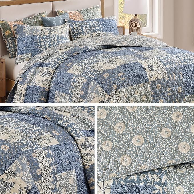Twin Quilt Set-2 Pieces Soft Twin Bedspread Floral Patchwork Quilt | - Image 8