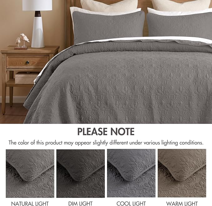Madison Park Queen Quilt Bedding Set, Cottage-Inspired Damask, Classic Stitch - Image 8