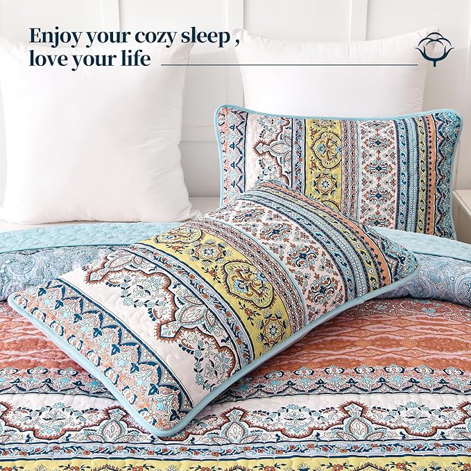 WONGS BEDDING Boho Queen Quilt Set, Lightweight Bed Decor Bedspread - Image 4