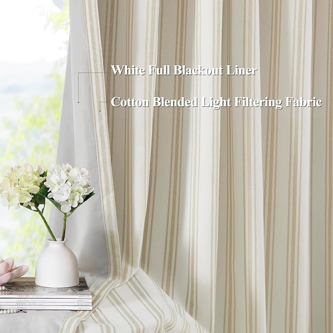 ZJDECOR 84 Inches Beige Striped Full Blackout Curtains - Image 2