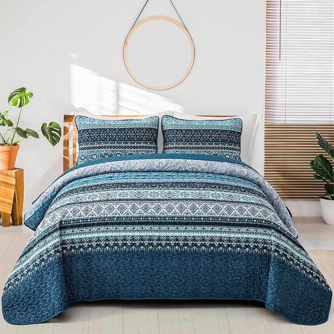 WONGS BEDDING Boho Quilt Set Twin Size, Lightweight Microfiber Bed Decor by WONGSBEDDING