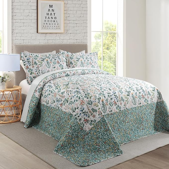 3-Piece Floral Quilt Super King Quilt Bedding Set, Ultra Soft & Fade Resistant - Image 2