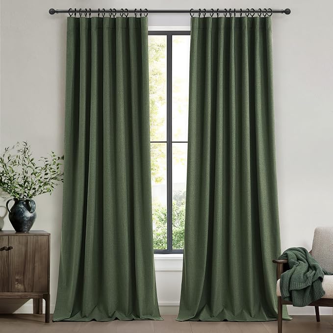 Olive Green Blackout Curtains & Drapes, Dining Room Boho Curtains 96 Inches by QJMYDECO