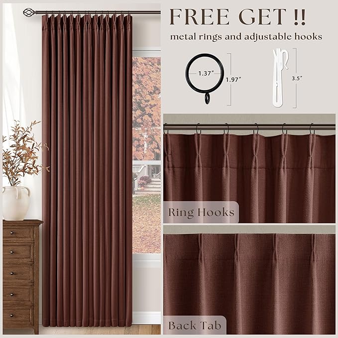 Red Brown 80 Inch Pinch Pleated Black Out Curtains 2 Panel Set | Pinch Pleat - Image 5