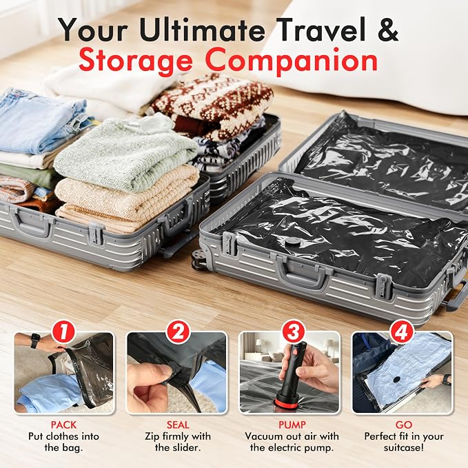 MEIQIHOME 10 Pack PackEase Travel Vacuum Bags 1500mAh Wireless Pump, 80% - Image 7