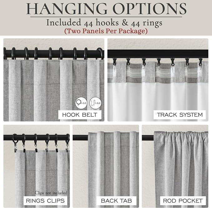Gray Blackout Curtains 70 Inches Extra Wide Linen Curtains 84 Inch Length - Image 3