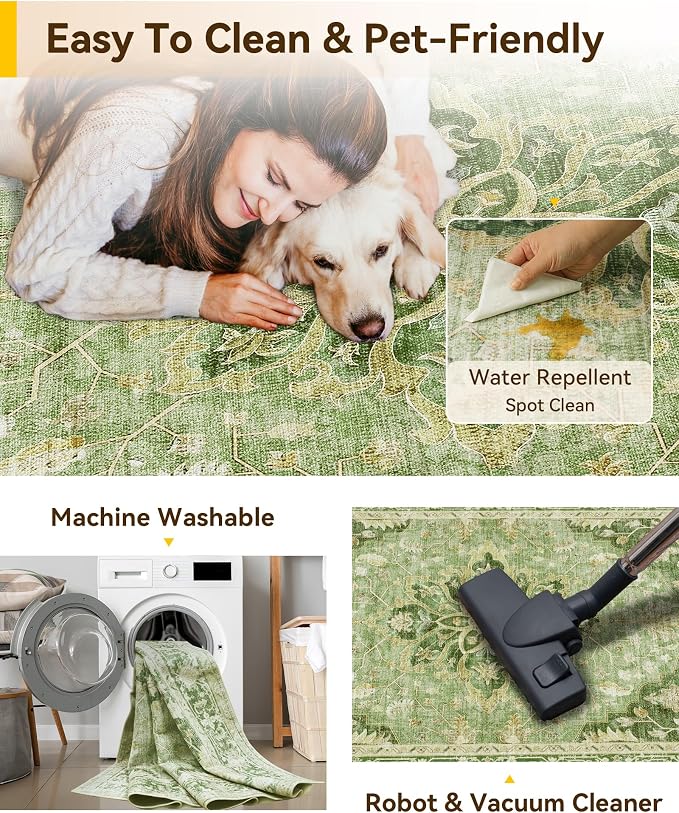 RELEANY Washable Area Rug, Square 8'x8', Water Repellent, Pet Friendly - Image 4