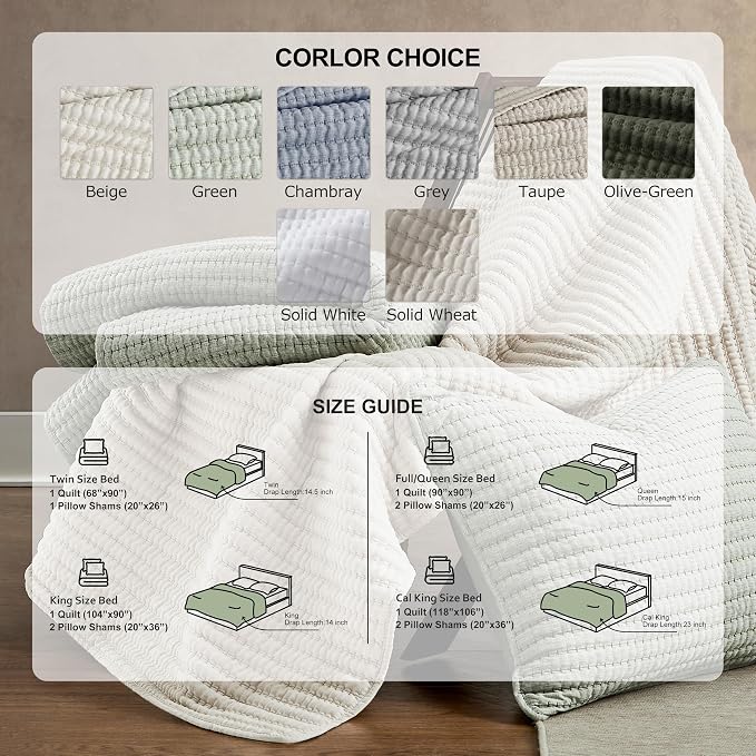 WDCOZY Olive Green King Size Pick Stitch Quilt Set, 3 Pieces 104x90 inches | - Image 9