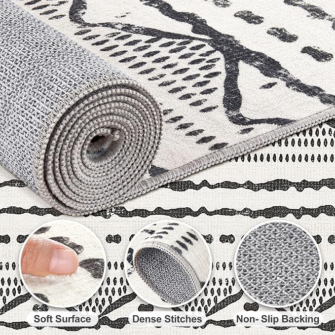 Nakagishi Black Rug Living Room Rugs: 9x12 Machine Washable Boho Large Neutral - Image 3