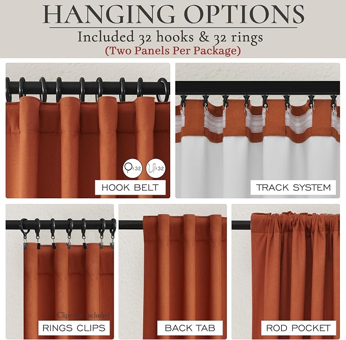 Fall Burnt Orange Curtains Blackout 90 Inches Long 2 Panels Set, Terracotta - Image 4
