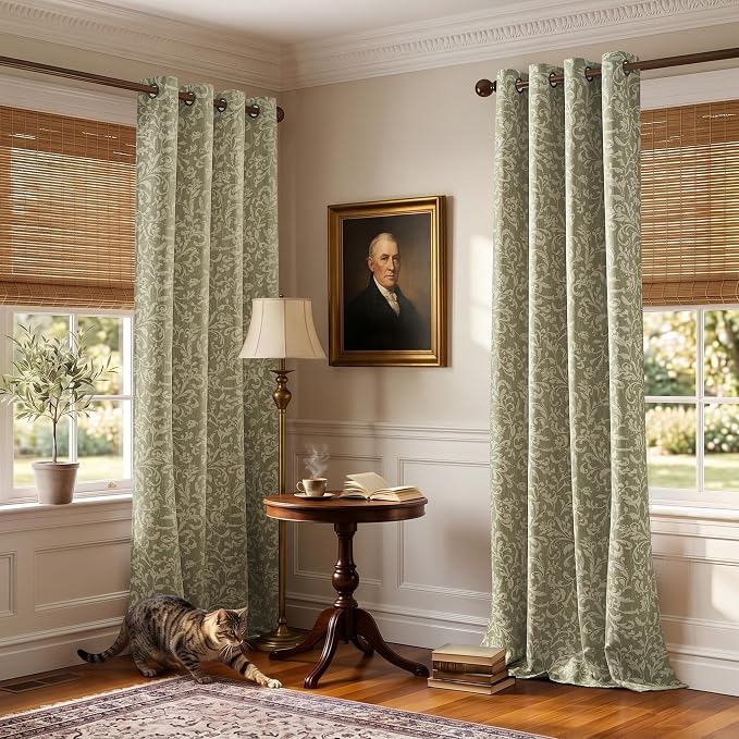 jinchan Sage Floral Blackout Curtians 96 Inch Vintage Grommet 2 Panels | Room - Image 8