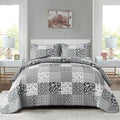 Mybedsoul Black Grey Boho Quilt Set Queen Size, 3 Pieces Plaid Floral Bedspread by Mybedsoul