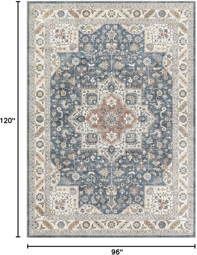 cotiled 8x10 Area Rug for Living Room, Traditional, Vintage Blue | Soft - Image 2