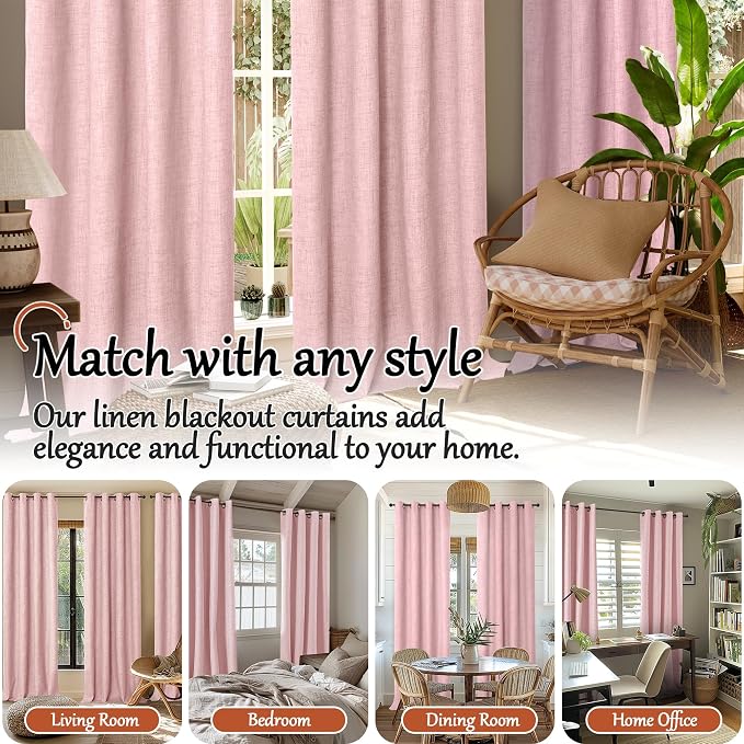 Baby Pink Blackout Curtains 45 Inch Length Each 38 Wide 2 Panels | Short - Image 7