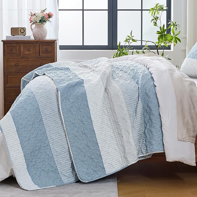 California King Quilt Set Misty Blue, 3 Pieces Bedspreads | Ultra Soft - Image 2